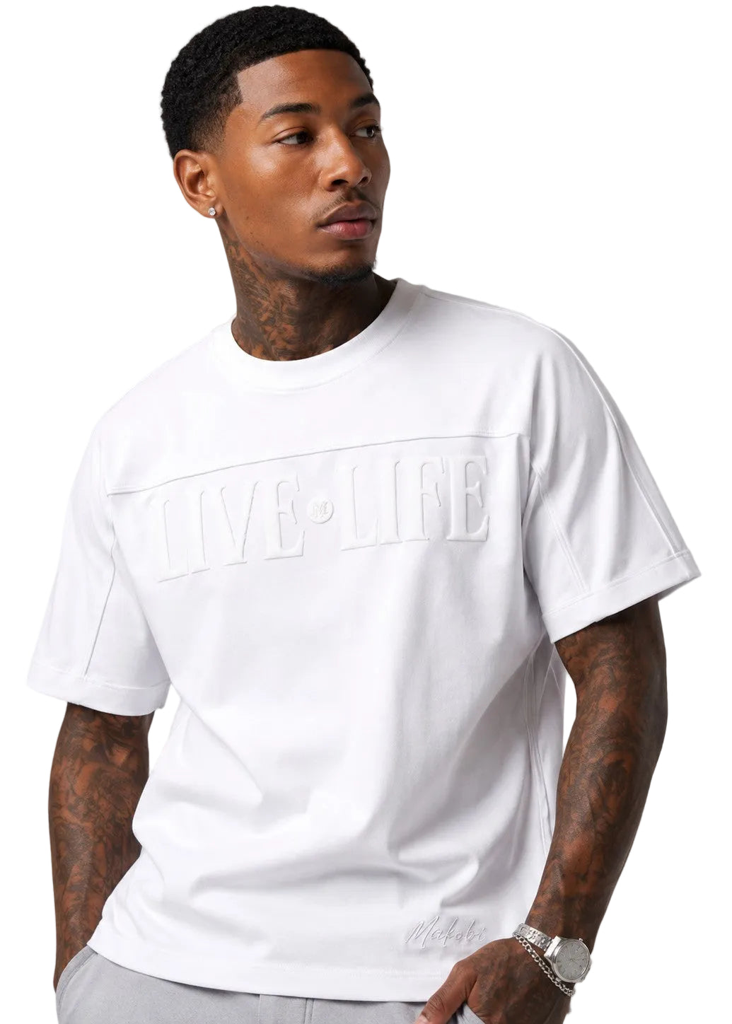 M459 Live Life T-shirt - White T-shirt Makobi Jeans USA