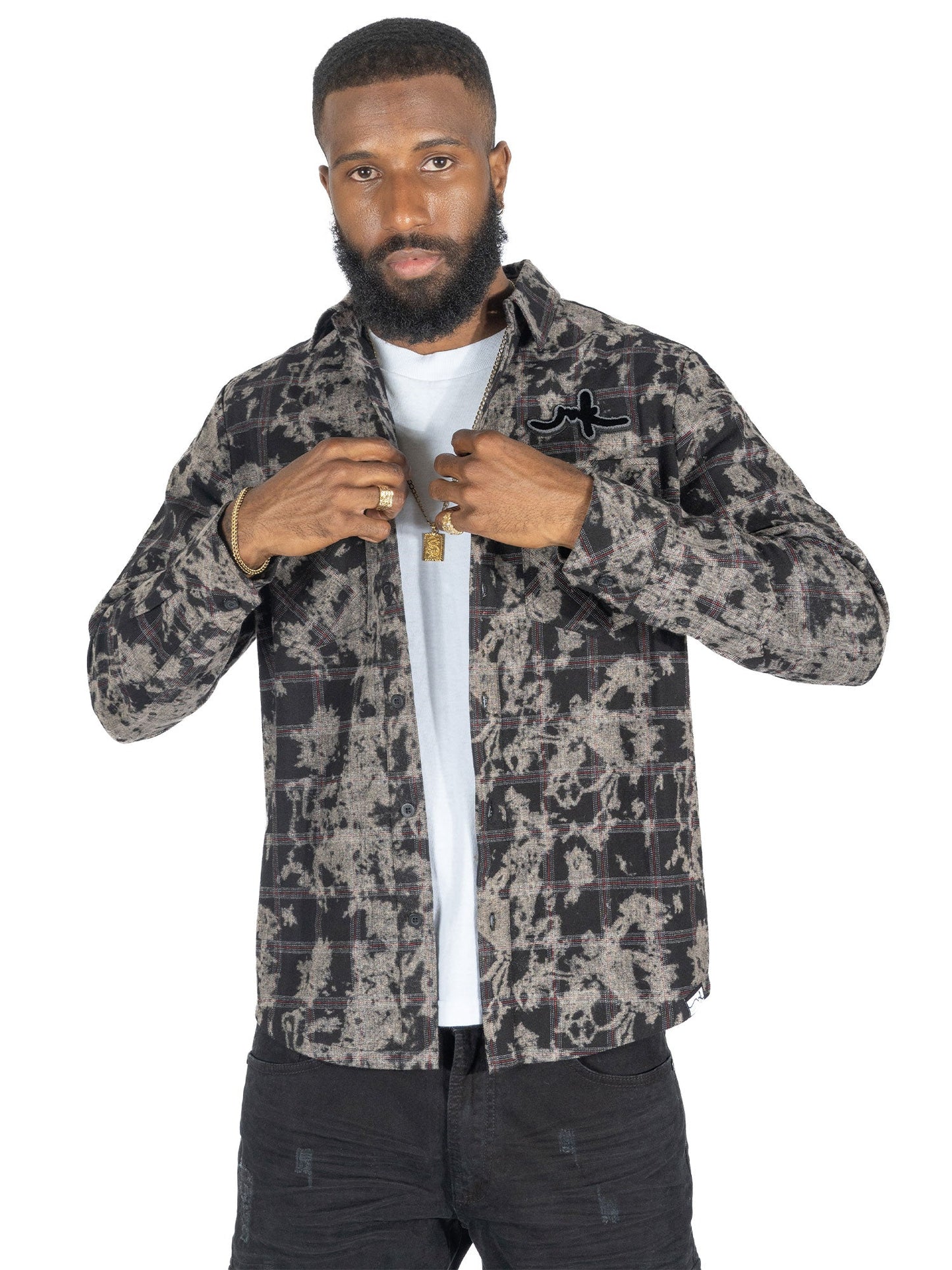 TEEK - M837 Berteli Acid Plaid Shirt - Black TOPS TEEK MJ