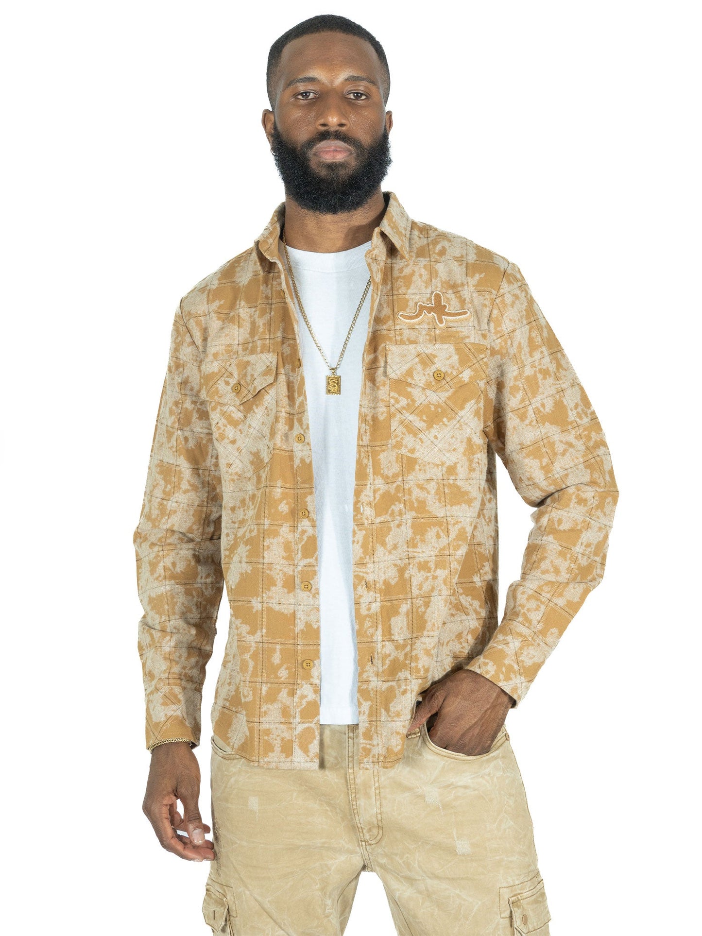 TEEK - M837 Berteli Acid Plaid Shirt - Mocha TOPS TEEK MJ