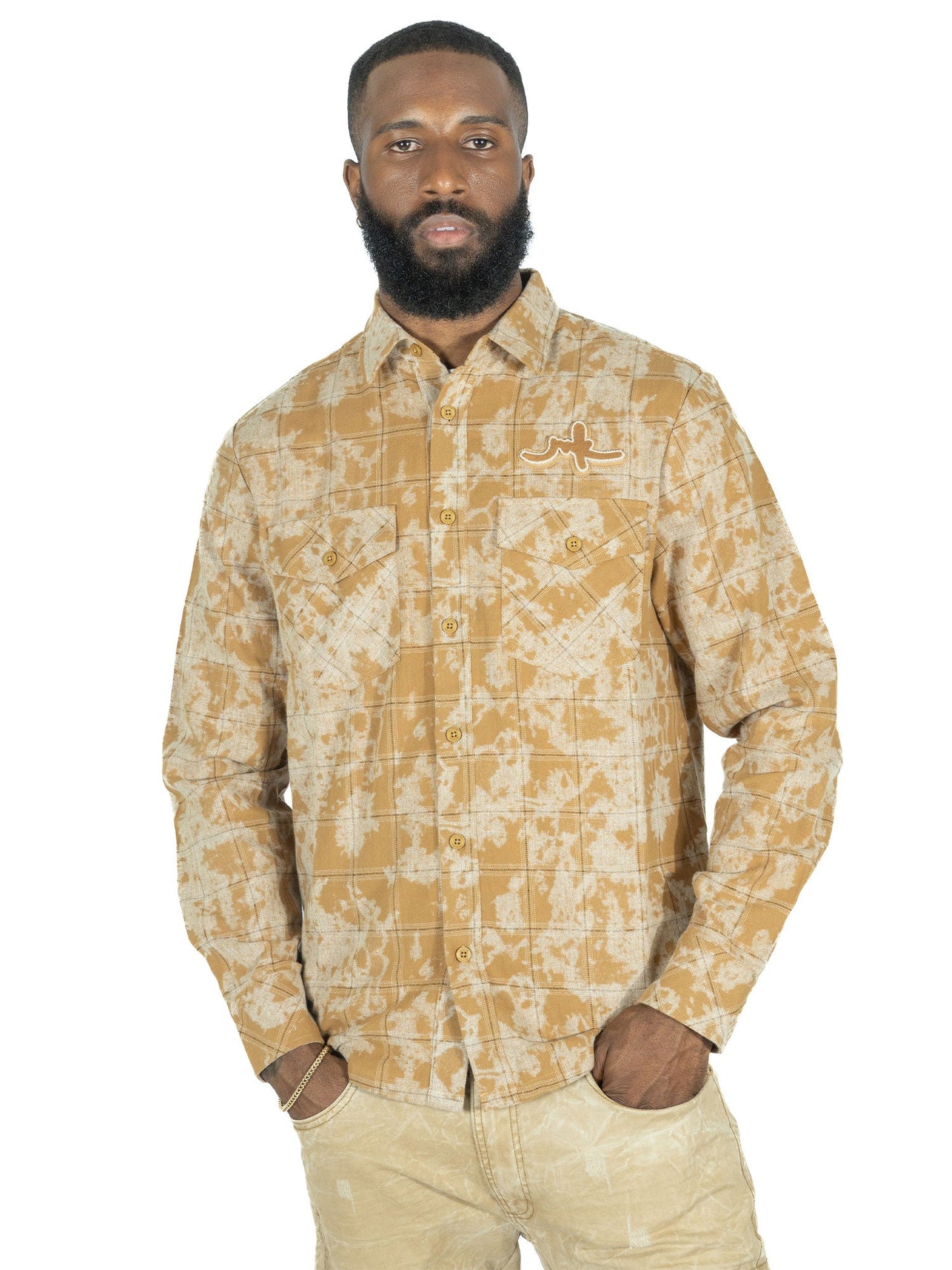 TEEK - M837 Berteli Acid Plaid Shirt - Mocha TOPS TEEK MJ