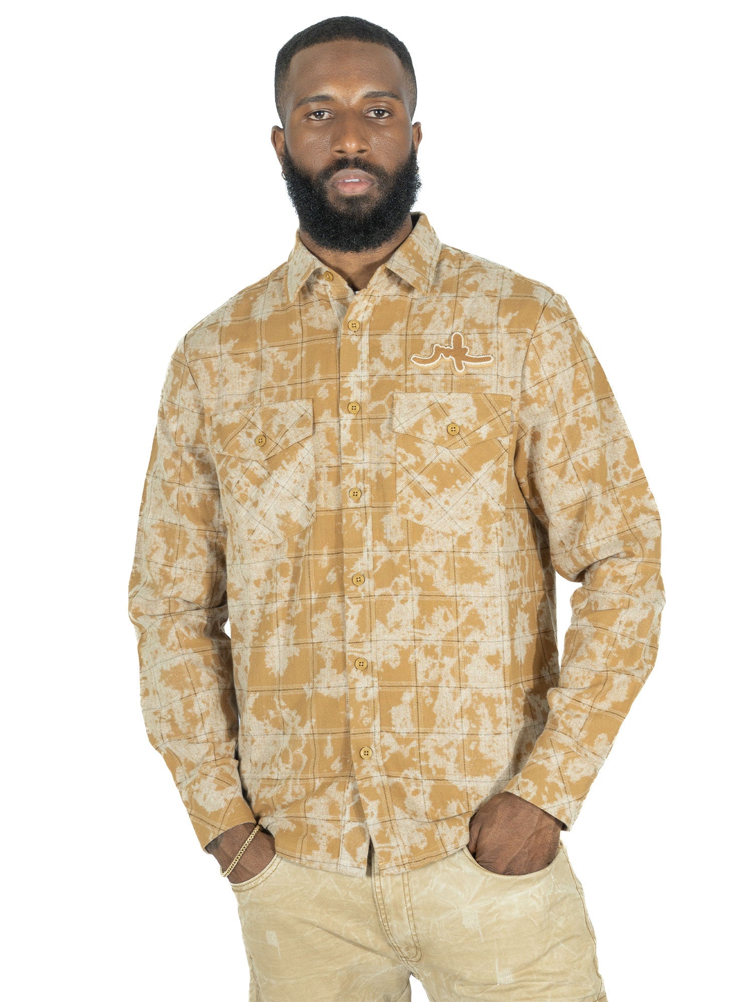 TEEK - M837 Berteli Acid Plaid Shirt - Mocha TOPS TEEK MJ