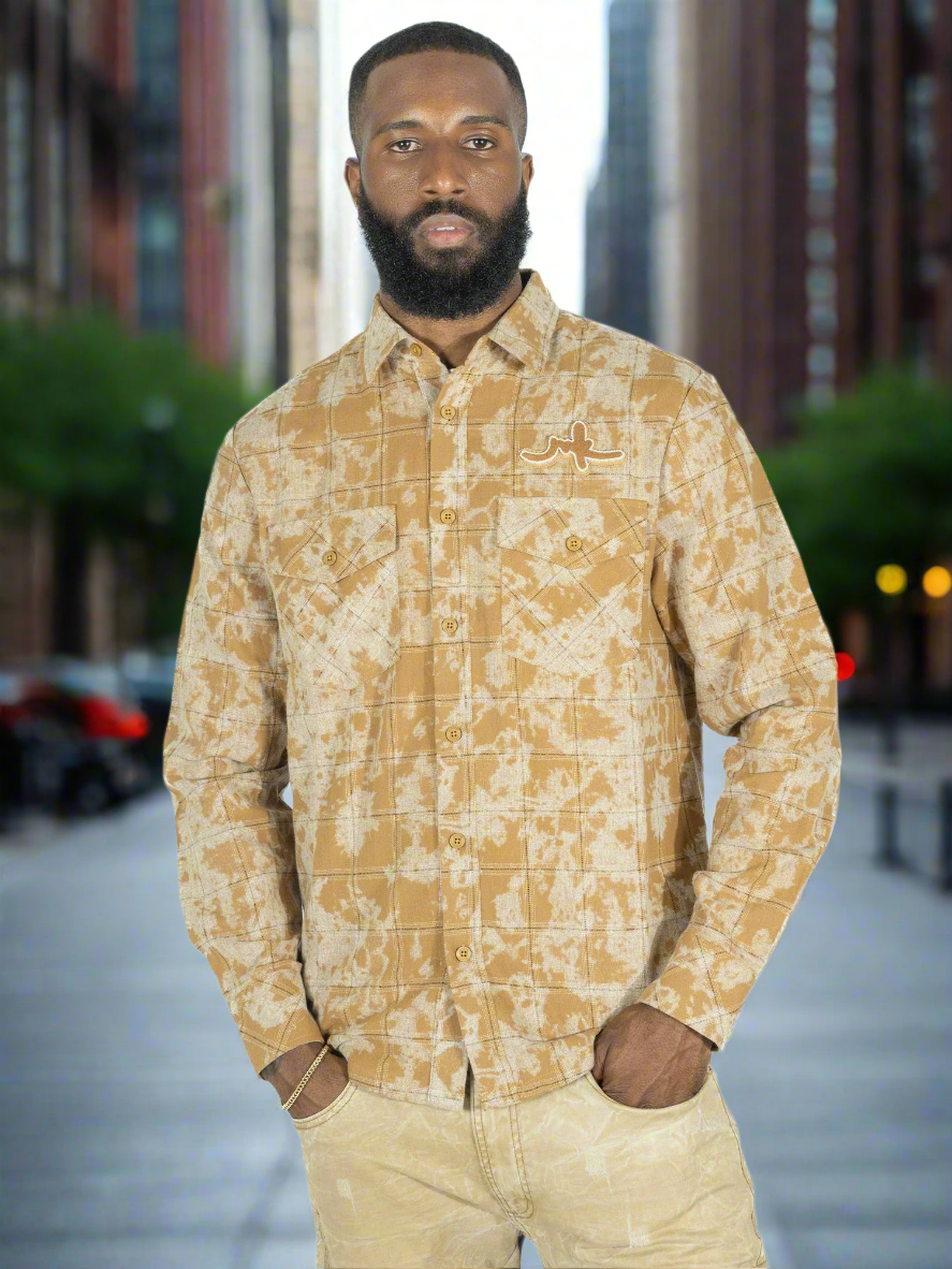 TEEK - M837 Berteli Acid Plaid Shirt - Mocha TOPS TEEK MJ