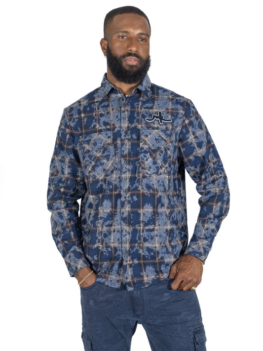 TEEK - M837 Berteli Acid Plaid Shirt - Navy TOPS TEEK MJ
