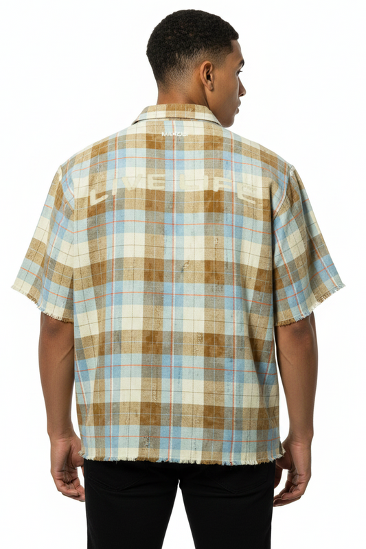 M838 Tesoro Plaid Shirt - Khaki Button Down Makobi Jeans USA