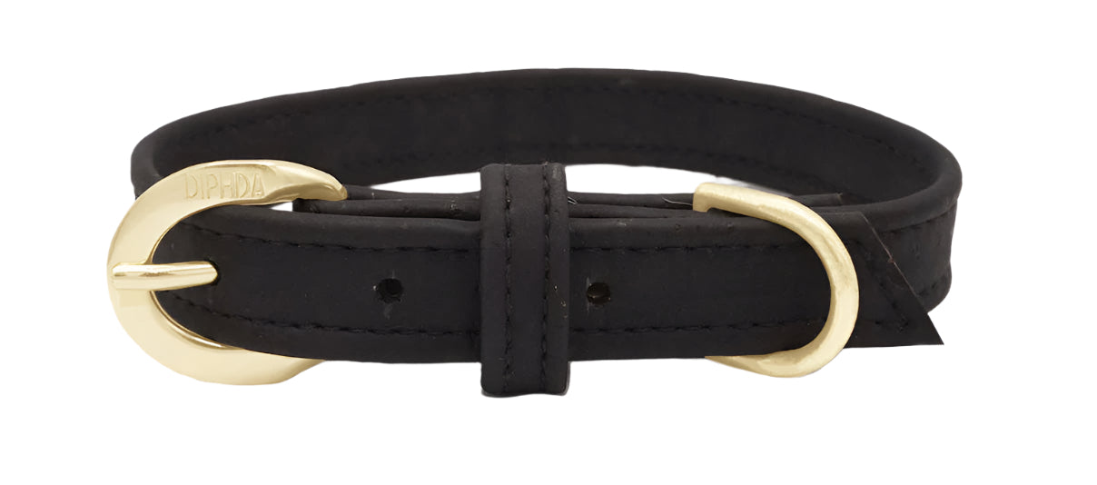 TEEK - Midnight Black Cork Leather Collar PET SUPPLIES TEEK DIP XS Gold Color