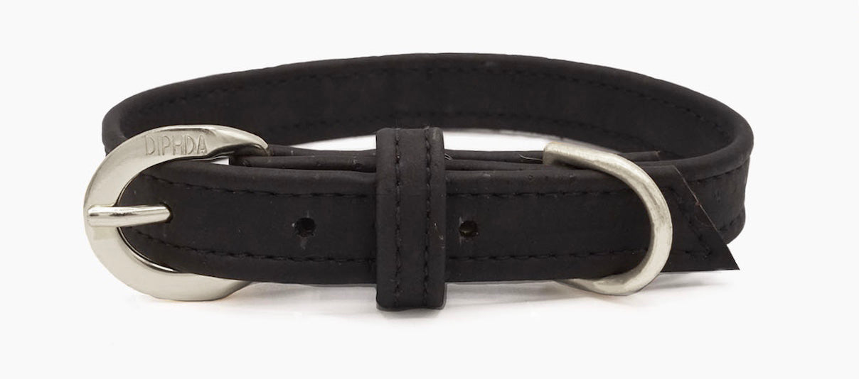 TEEK - Midnight Black Cork Leather Collar PET SUPPLIES TEEK DIP XS Silver Color