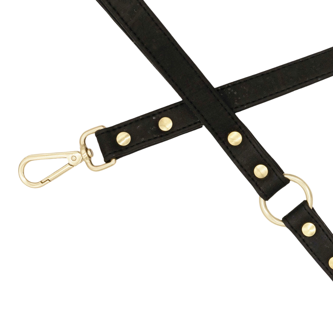 TEEK - Midnight Black Cork Leather Leash PET SUPPLIES TEEK DIP SMALL/ XS Gold Color
