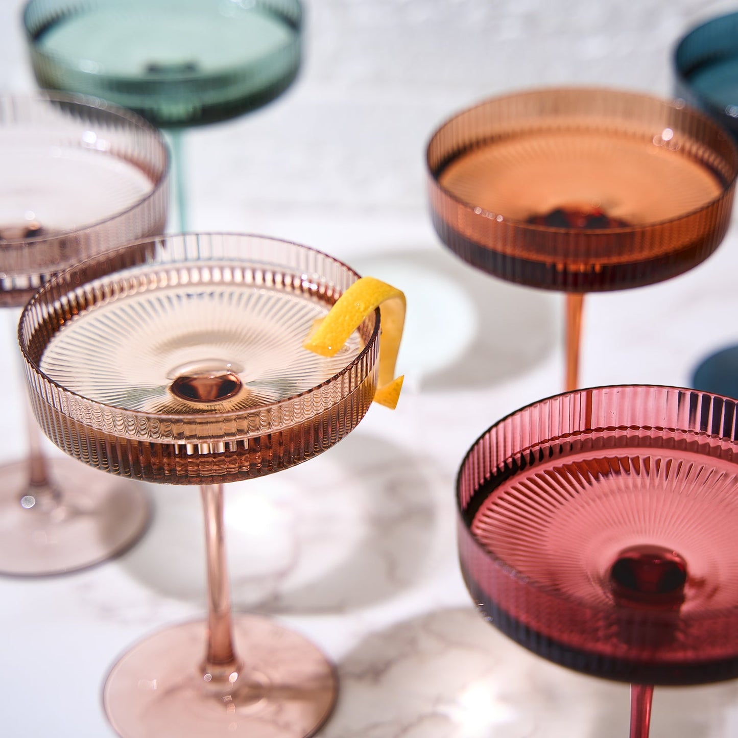 TEEK - Tonal Ribbed Champagne Coupe, Cocktail Glassware Set of 6 HOME DECOR TEEK KS