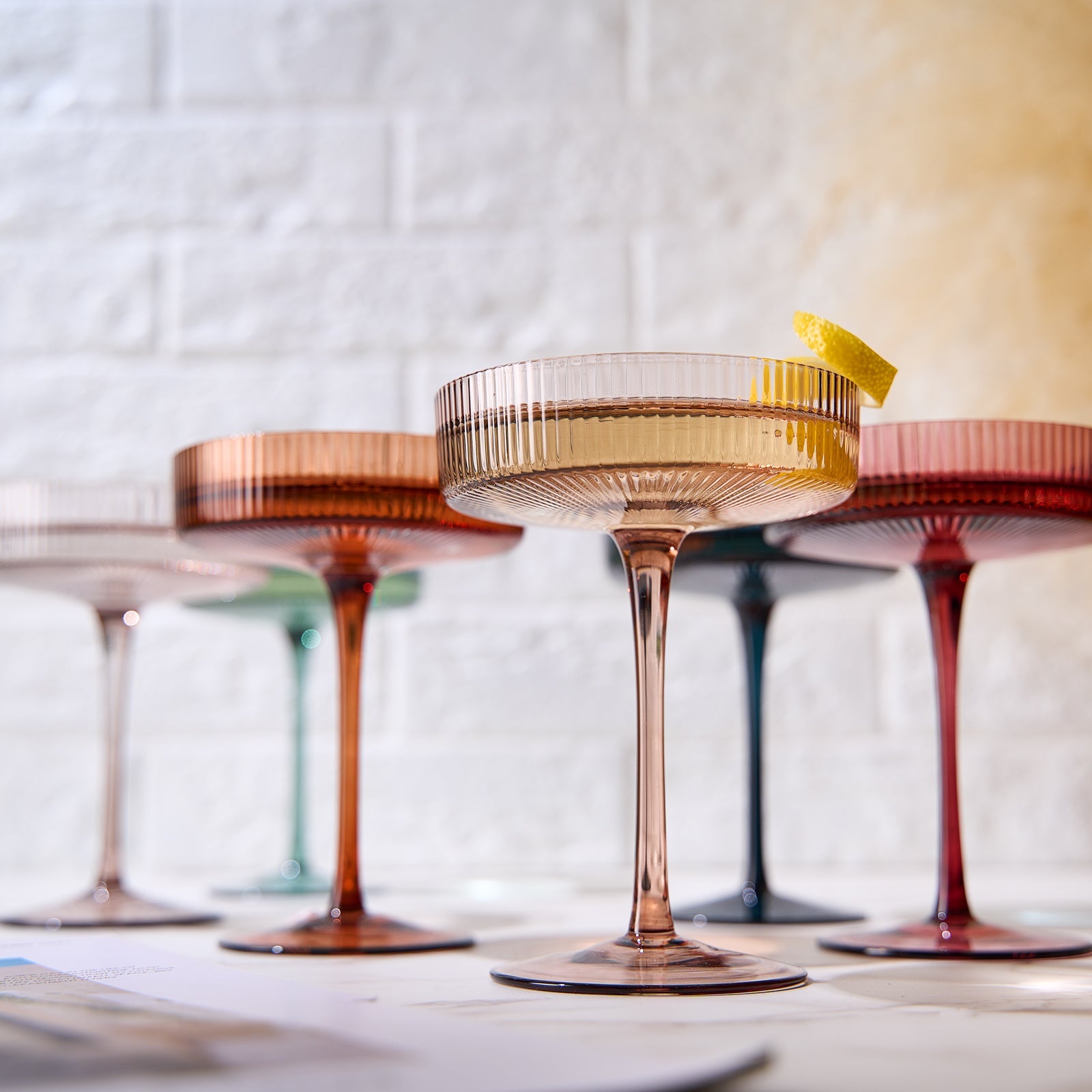 TEEK - Tonal Ribbed Champagne Coupe, Cocktail Glassware Set of 6 HOME DECOR TEEK KS