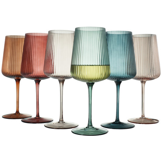 TEEK - Tonal Ribbed Stemmed Wine Glassware Set of 6 HOME DECOR TEEK KS