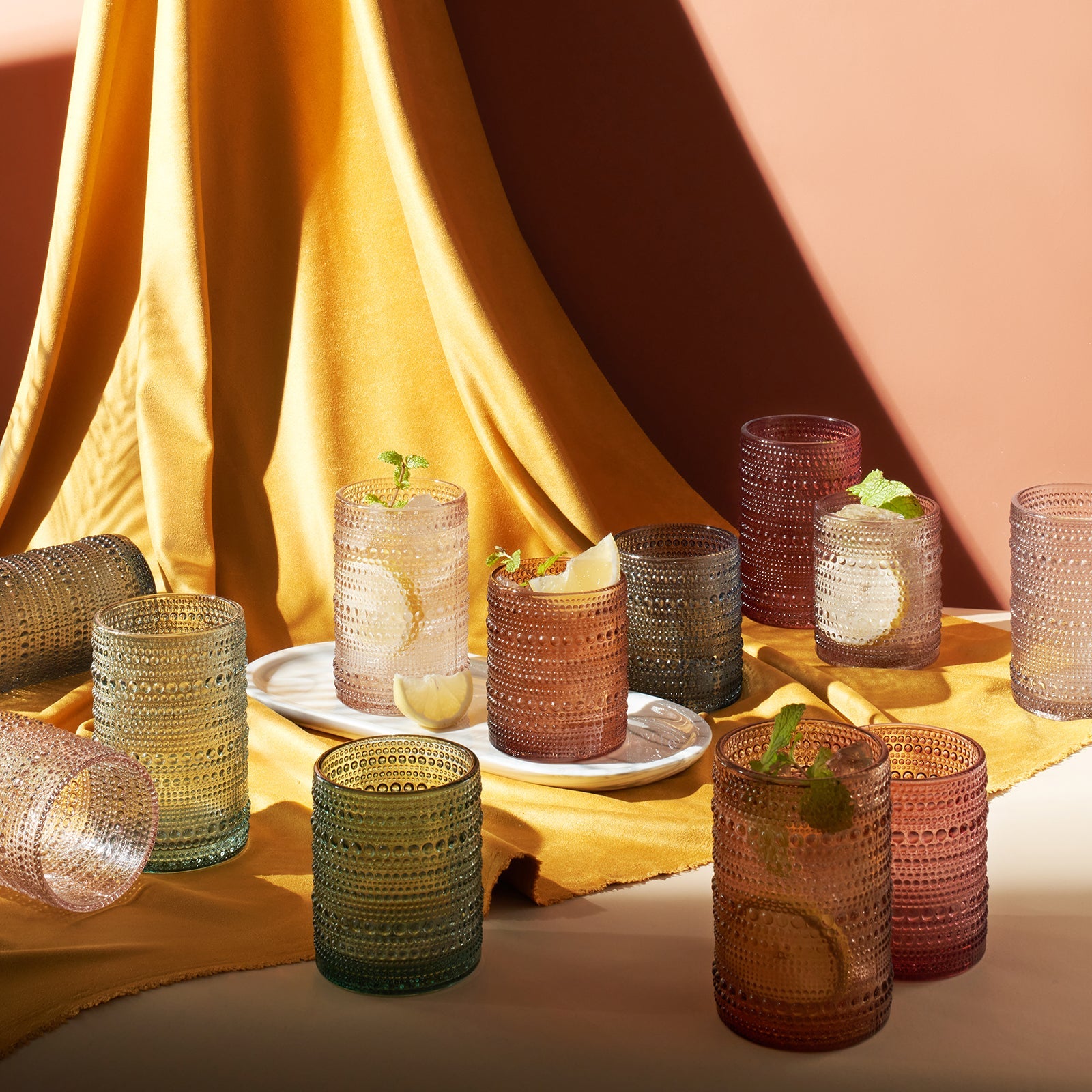 TEEK - Tonal Hobnail Highball & Lowball Glassware Set of 12 HOME DECOR TEEK KS