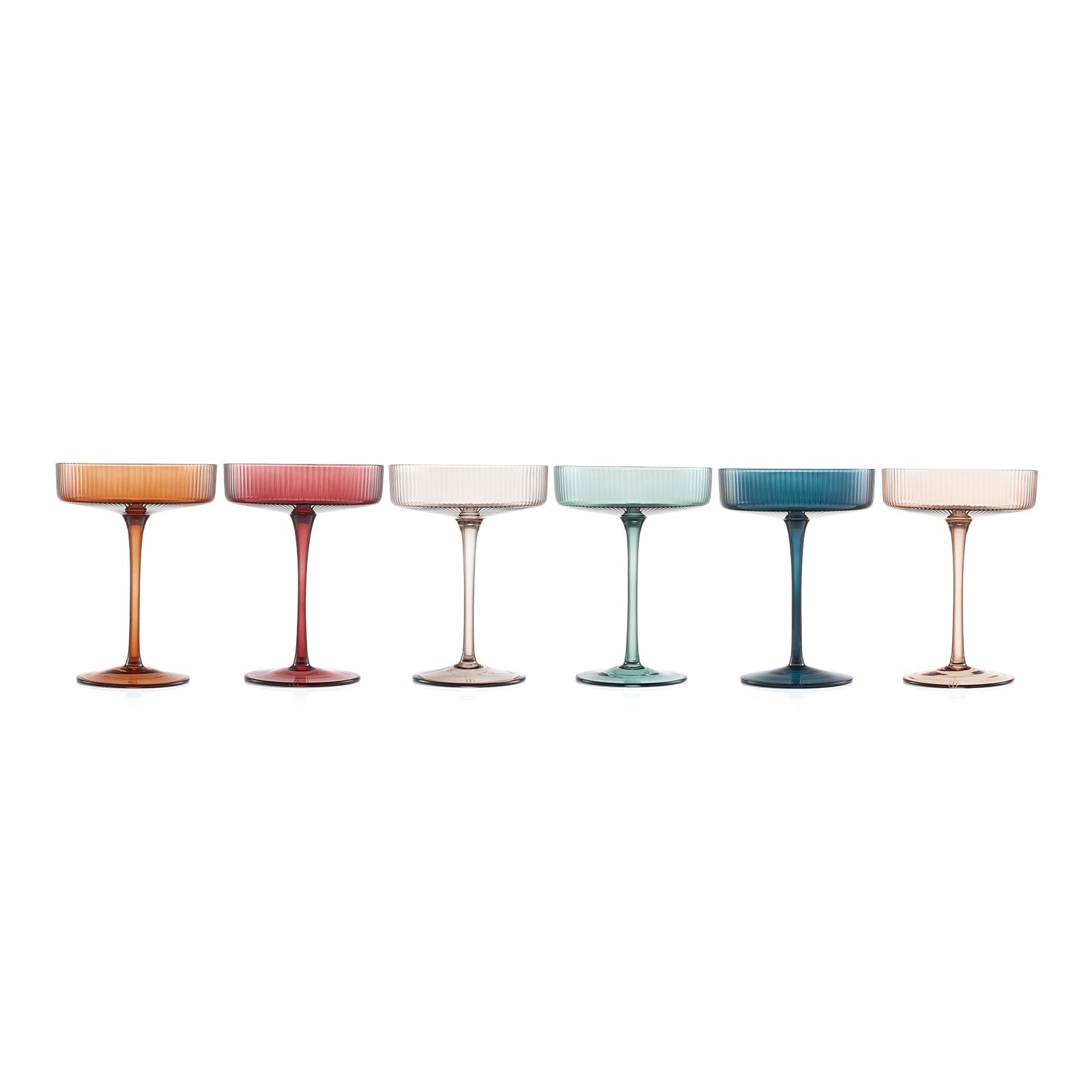 TEEK - Tonal Ribbed Champagne Coupe, Cocktail Glassware Set of 6 HOME DECOR TEEK KS