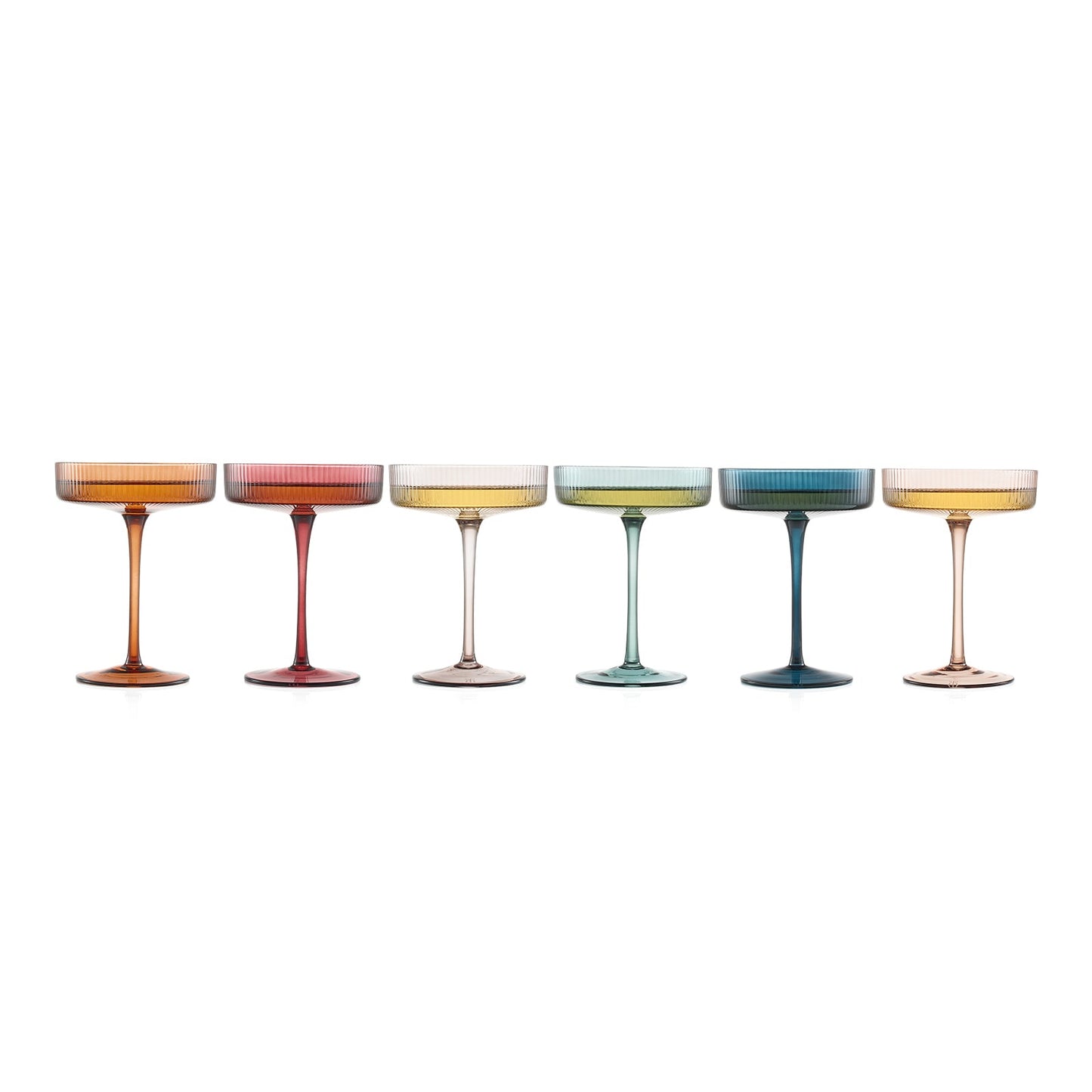 TEEK - Tonal Ribbed Champagne Coupe, Cocktail Glassware Set of 6 HOME DECOR TEEK KS