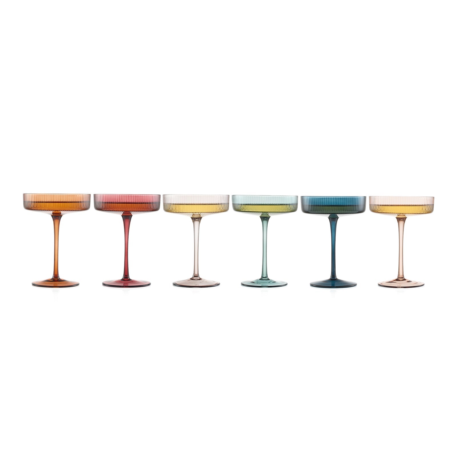 TEEK - Tonal Ribbed Champagne Coupe, Cocktail Glassware Set of 6 HOME DECOR TEEK KS