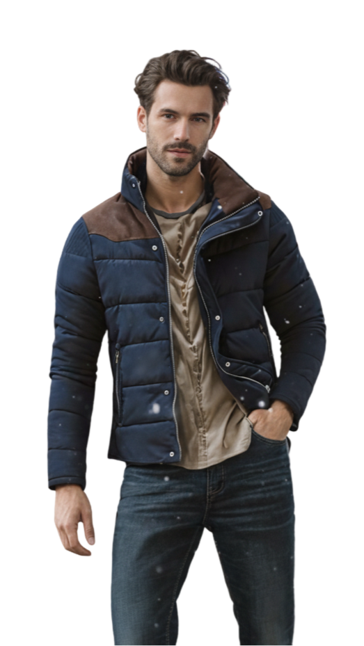 TEEK - Navy Blue Mens Stand Collar Puffer Jacket JACKET TEEK 1TFY