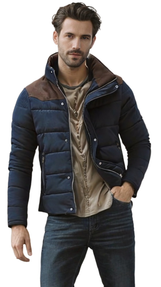 TEEK - Navy Blue Mens Stand Collar Puffer Jacket JACKET TEEK 1TFY Navy S