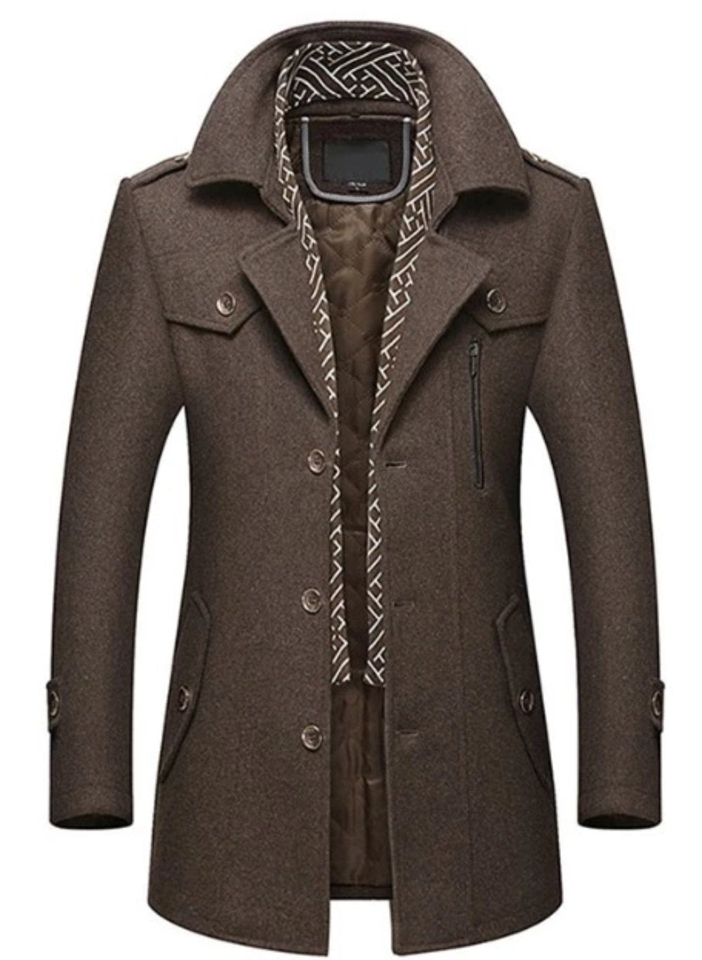 TEEK - Mens Layered Collar Button Front Mid Length Coat COAT TEEK 1TFY