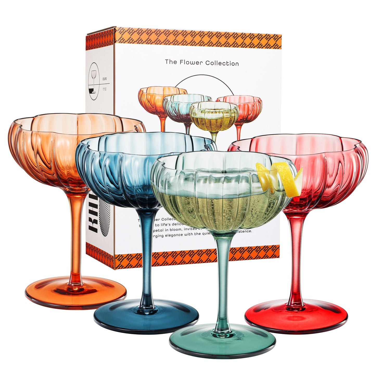 TEEK - Flower Coupe Cocktail Colored Glasses Set | Muted HOME DECOR TEEK KS