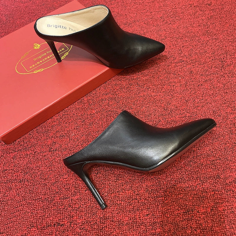 TEEK - Pointed Versatile Wear Shoes SHOES theteekdotcom US 5.5 | Heel 2.56in Black cowhide slippers 