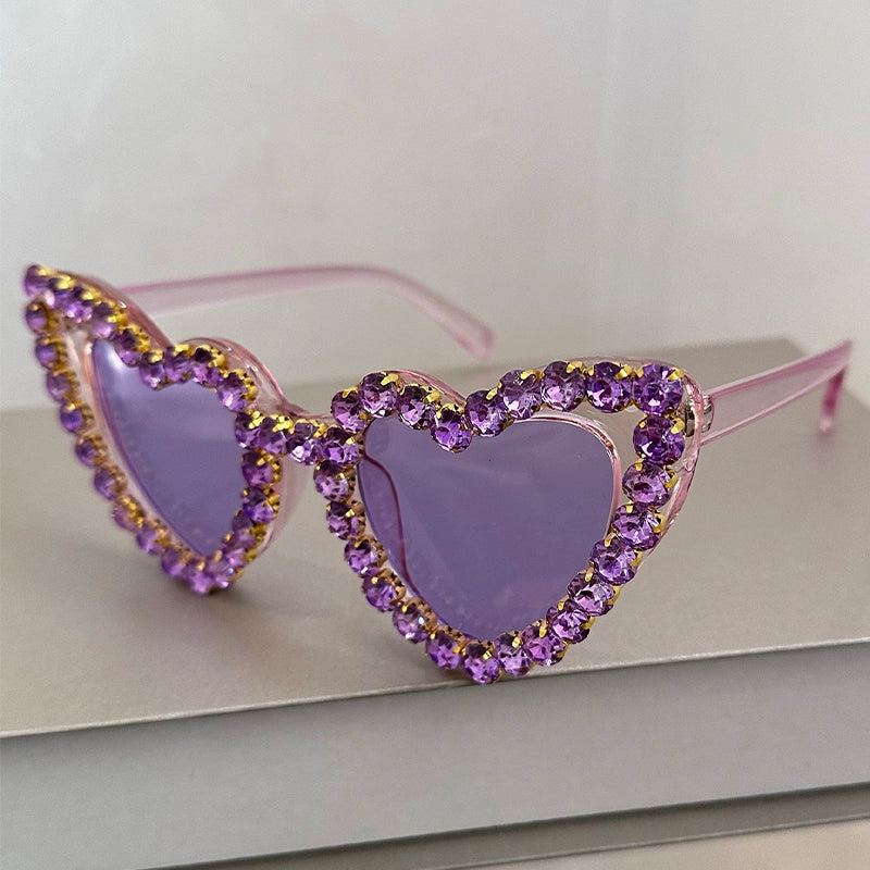 TEEK - Bejeweled Heart Sunglasses EYEGLASSES theteekdotcom Purple Frame + Purple  