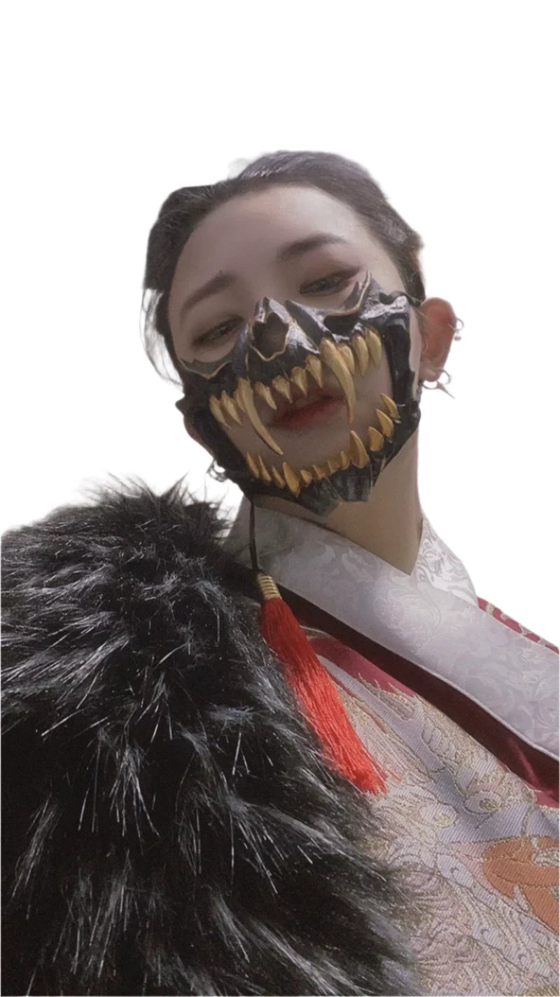 TEEK - Japanese Cosplay Half Face Warrior Mask COSTUME theteekdotcom Black Gold Tiger  