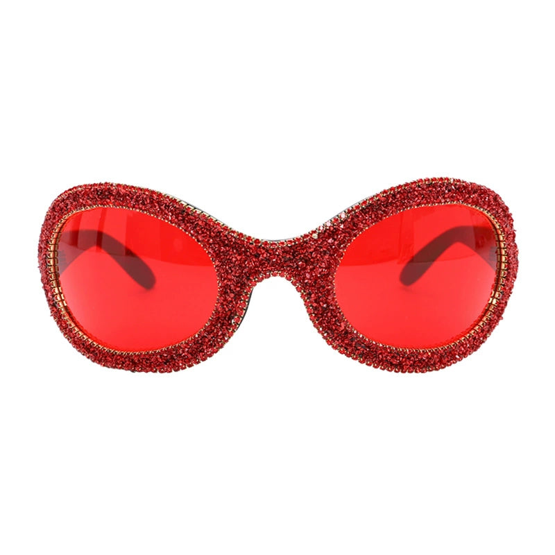TEEK - Big Oval Diamond Debris Sunglasses EYEGLASSES theteekdotcom Bright Black Frame Red  