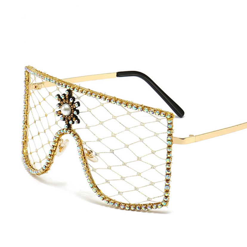TEEK - Rhinestone Face Veil Eyewear EYEGLASSES theteekdotcom Golden Net  