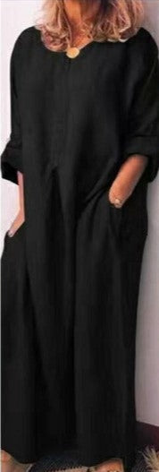 TEEK - Slit Hemline Cotton and Linen Dress DRESS theteekdotcom Black S 