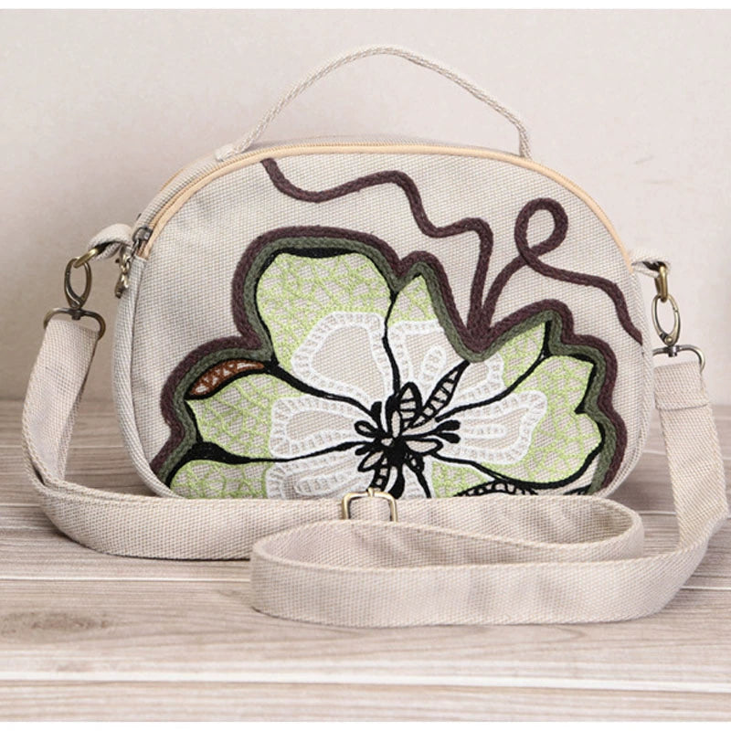 TEEK - Cloth Embroidered Magnolia Handbag BAG theteekdotcom Beige White  