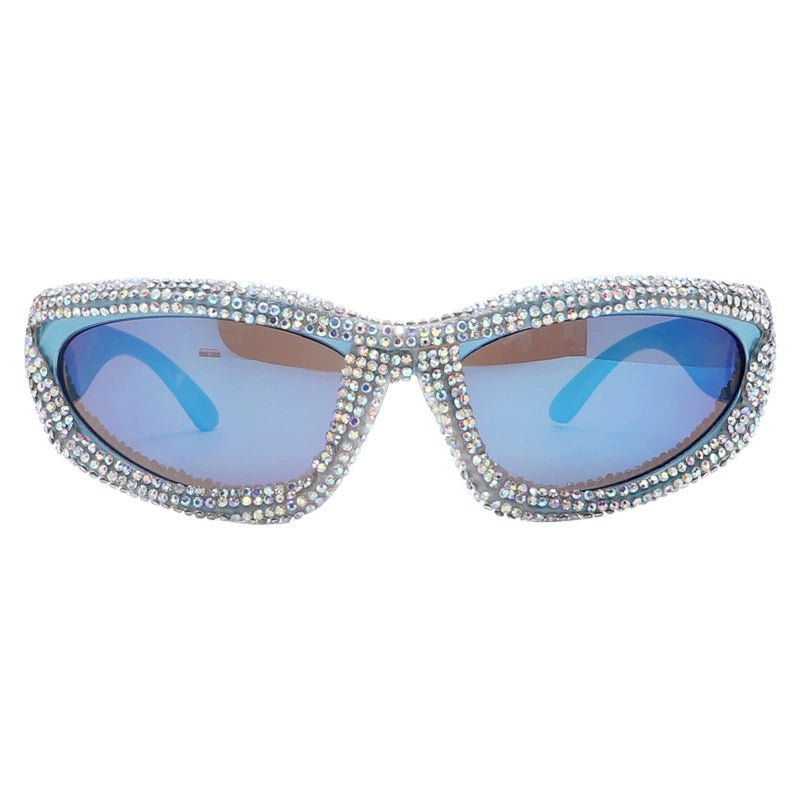 TEEK - One-Piece Oblong Diamond Sunglasses EYEGLASSES theteekdotcom Bright Blue Frame Blue  