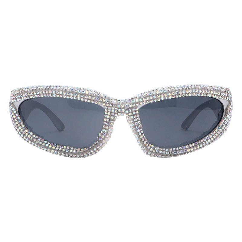 TEEK - One-Piece Oblong Diamond Sunglasses EYEGLASSES theteekdotcom Silver Frame Gray  