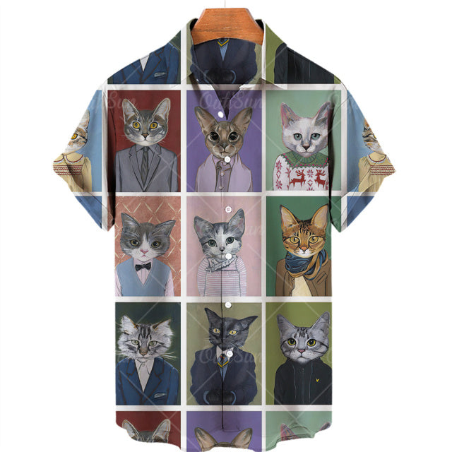 TEEK - Mens Cat Short Sleeve Shirts TOPS theteekdotcom ZM-2535 S 