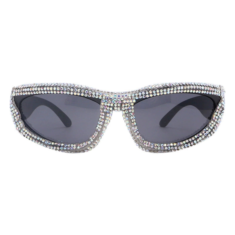 TEEK - One-Piece Oblong Diamond Sunglasses EYEGLASSES theteekdotcom Black Framed Black  