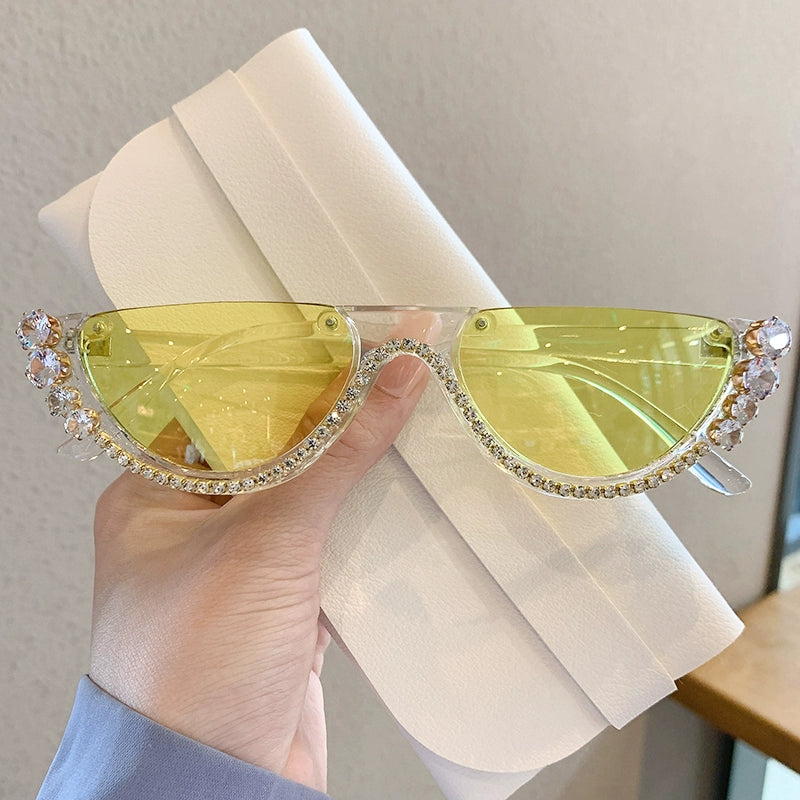 TEEK - Half-Rim Jewel Drop Diamond Sunglasses EYEGLASSES theteekdotcom Transparent + Yellow  