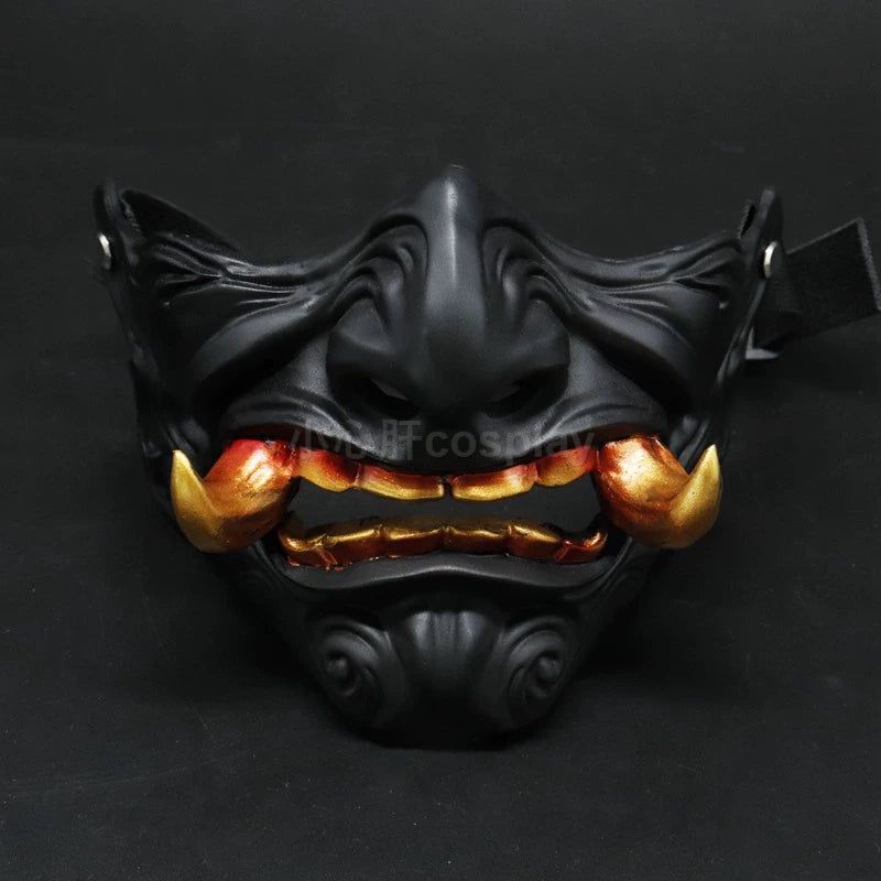 TEEK - Japanese Cosplay Half Face Warrior Mask COSTUME theteekdotcom Fangs Black Gold  