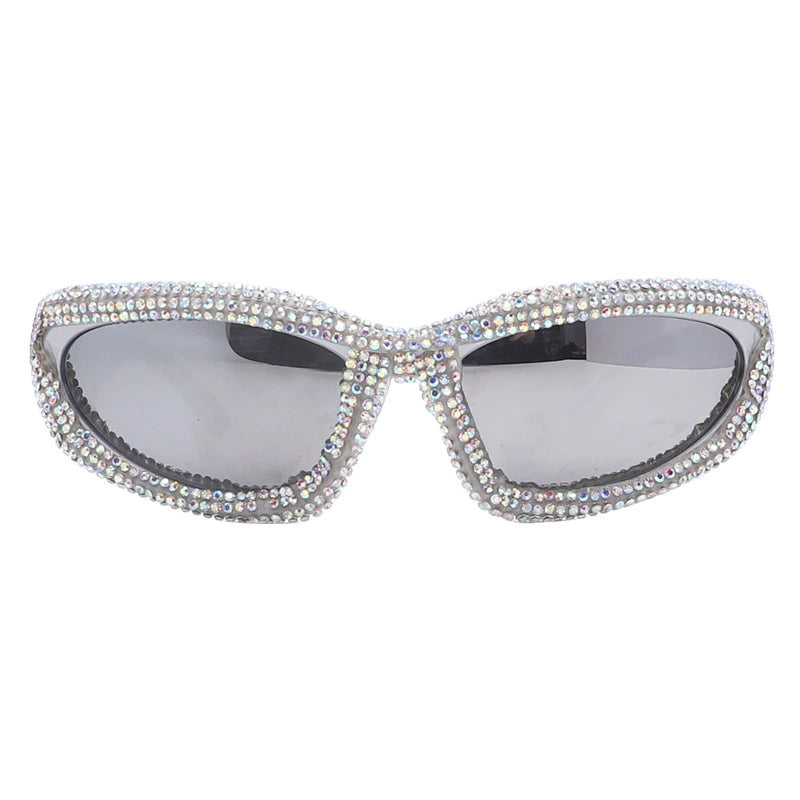 TEEK - One-Piece Oblong Diamond Sunglasses EYEGLASSES theteekdotcom Silver Frame Mercury  