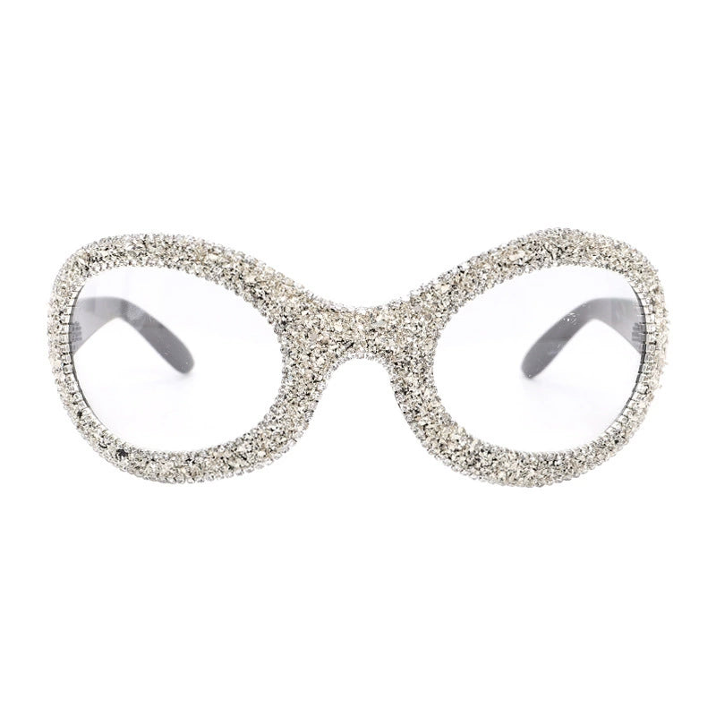 TEEK - Big Oval Diamond Debris Sunglasses EYEGLASSES theteekdotcom Bright Black Frame Transparent  