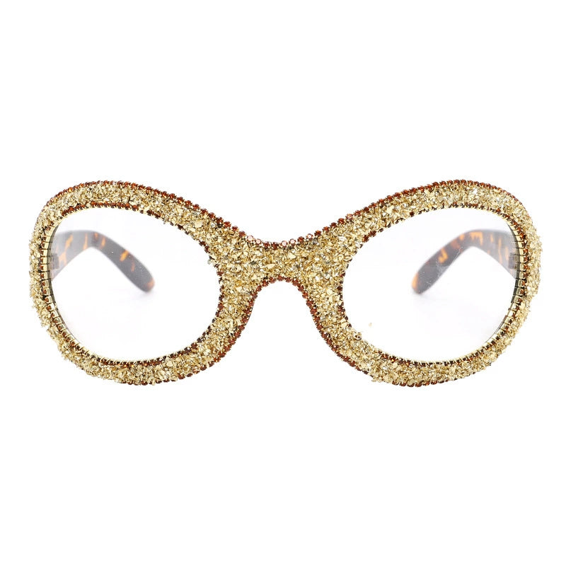 TEEK - Big Oval Diamond Debris Sunglasses EYEGLASSES theteekdotcom Leopard Frame Transparent  