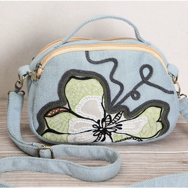 TEEK - Cloth Embroidered Magnolia Handbag BAG theteekdotcom Water Blue  