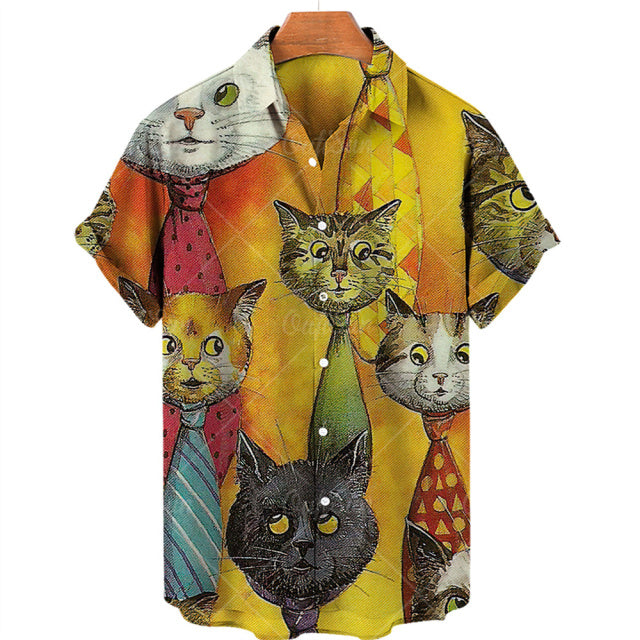 TEEK - Mens Cat Short Sleeve Shirts TOPS theteekdotcom ZM-2551 M 