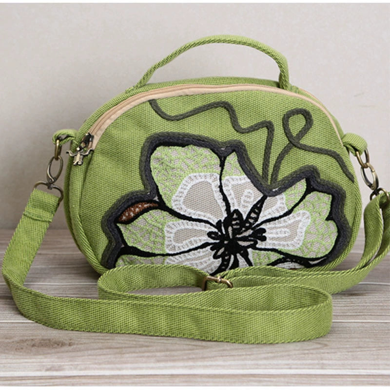 TEEK - Cloth Embroidered Magnolia Handbag BAG theteekdotcom Tender Green  