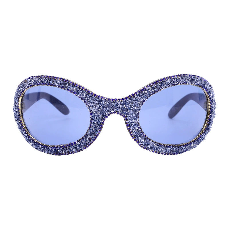 TEEK - Big Oval Diamond Debris Sunglasses EYEGLASSES theteekdotcom Bright Black Frame Blue  