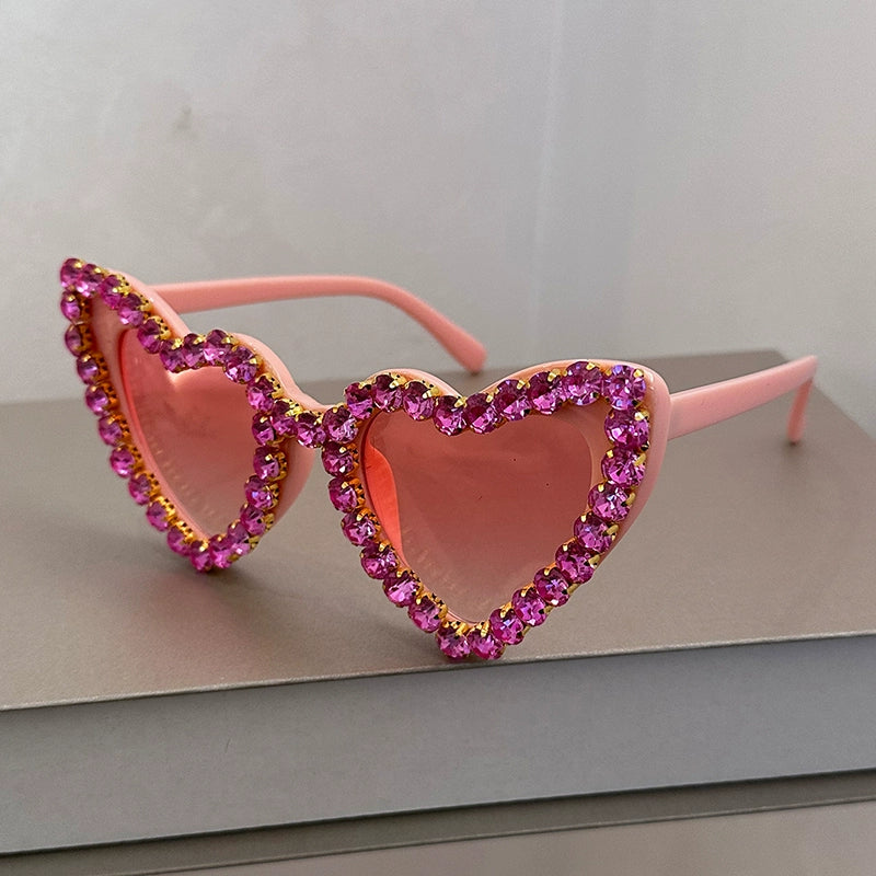 TEEK - Bejeweled Heart Sunglasses EYEGLASSES theteekdotcom Powder Frame + Powder Pink  