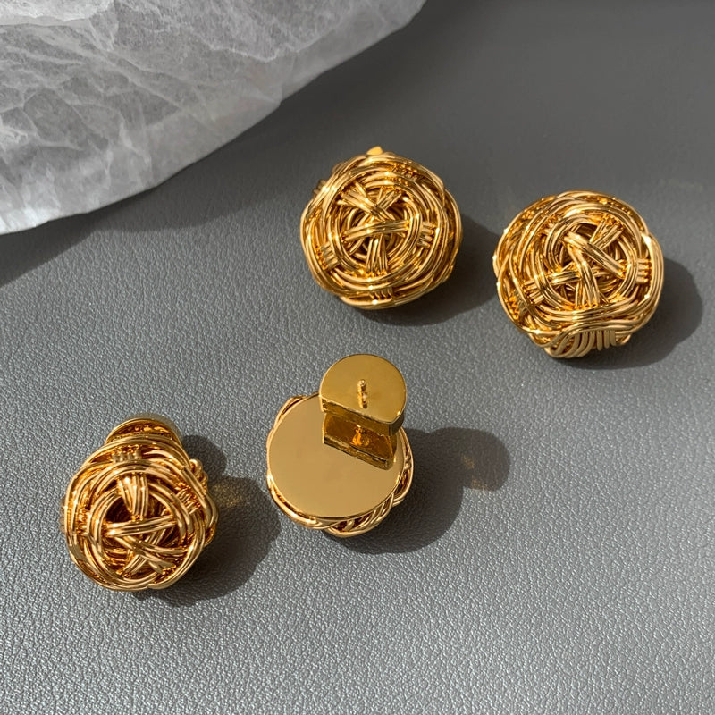 TEEK - Golden Woolen Yarn Ball Earrings JEWELRY theteekdotcom   