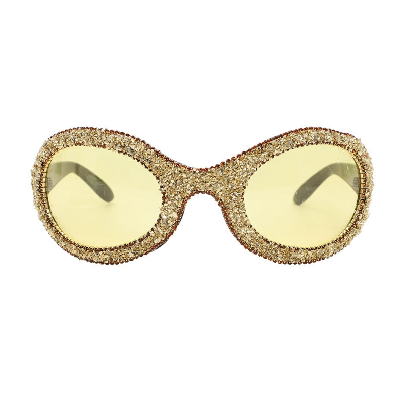 TEEK - Big Oval Diamond Debris Sunglasses EYEGLASSES theteekdotcom Bright Black Frame Yellow  