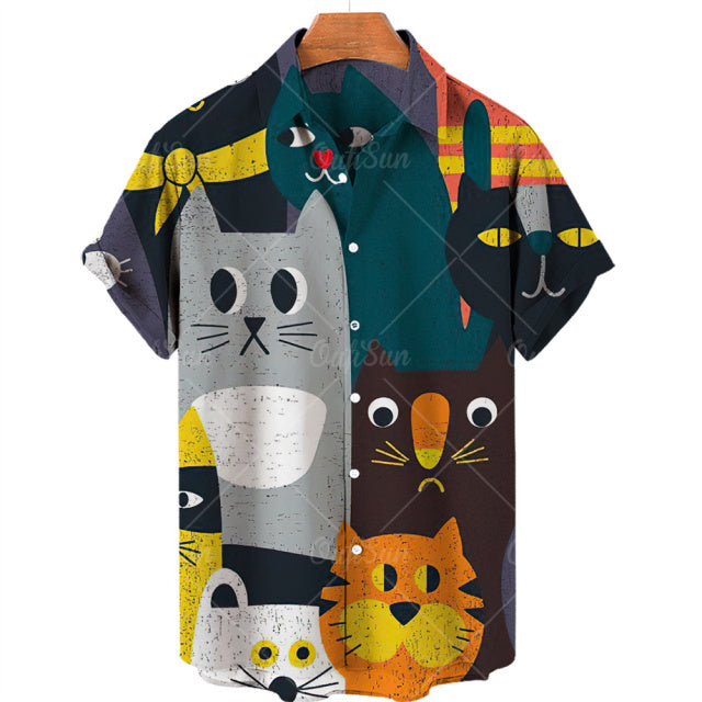 TEEK - Mens Cat Short Sleeve Shirts TOPS theteekdotcom ZM-2537 2XL 