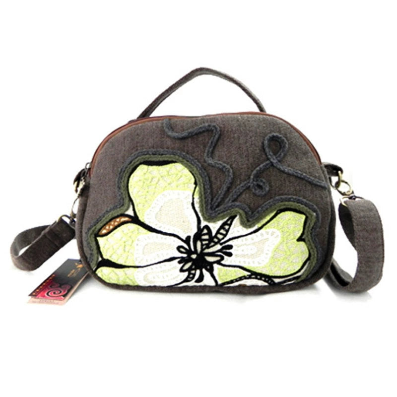 TEEK - Cloth Embroidered Magnolia Handbag BAG theteekdotcom Dark Brown  