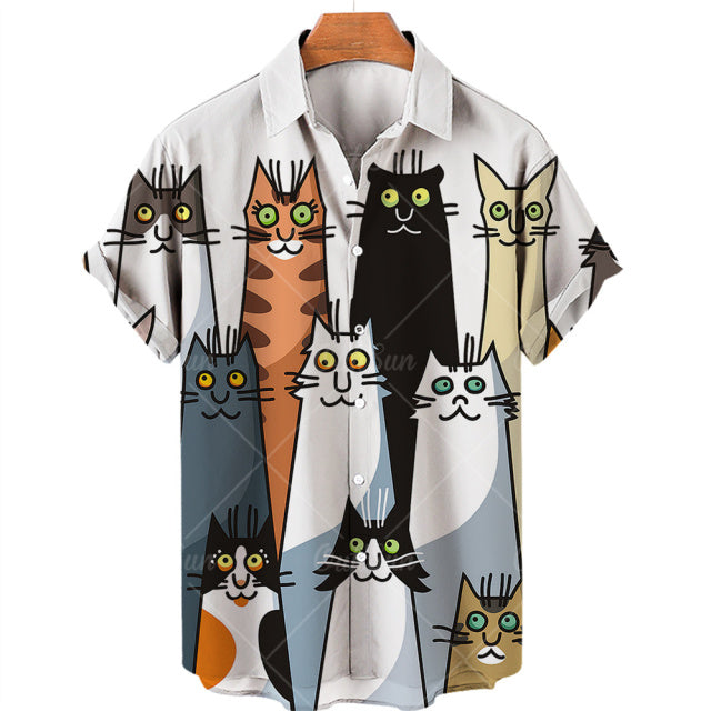 TEEK - Mens Cat Short Sleeve Shirts TOPS theteekdotcom ZM-2543 S 
