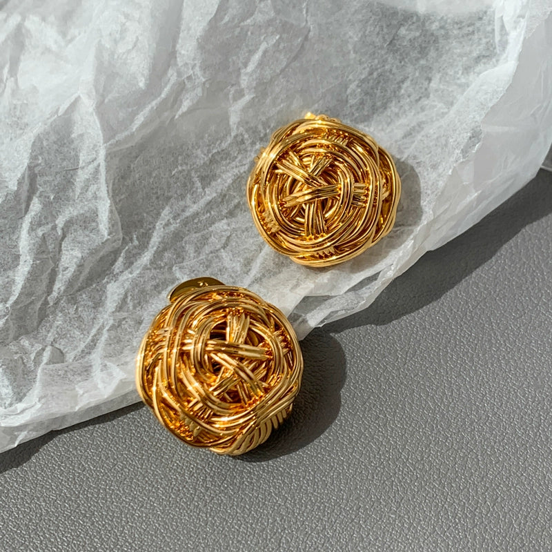 TEEK - Golden Woolen Yarn Ball Earrings JEWELRY theteekdotcom   
