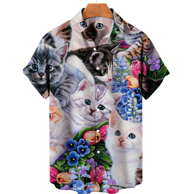 TEEK - Mens Cat Short Sleeve Shirts TOPS theteekdotcom ZM-2540 M 